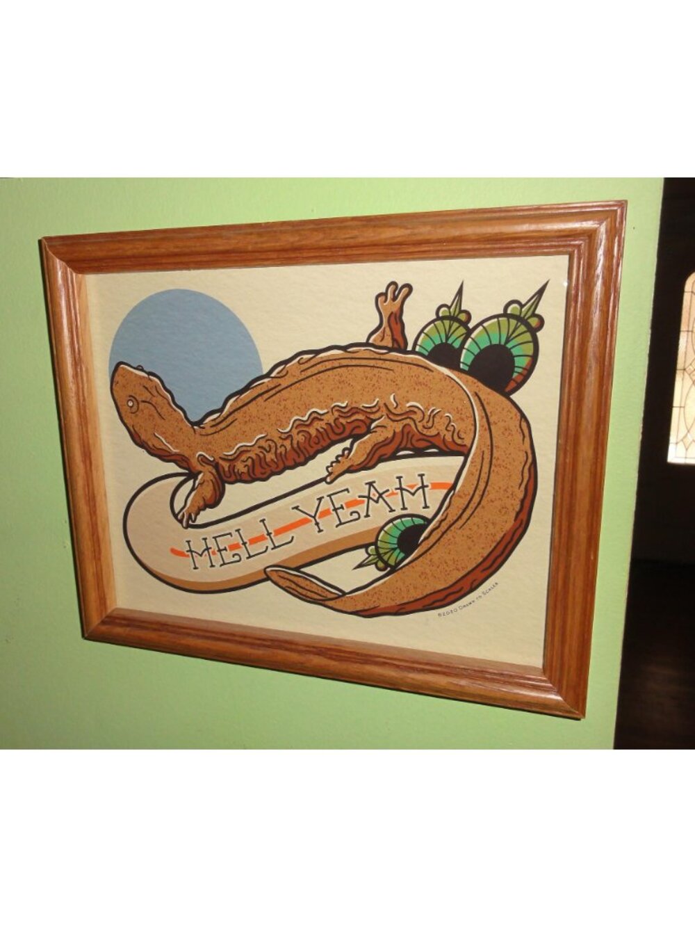 Framed Art Print of Hellbender Salamander tattoo flash style